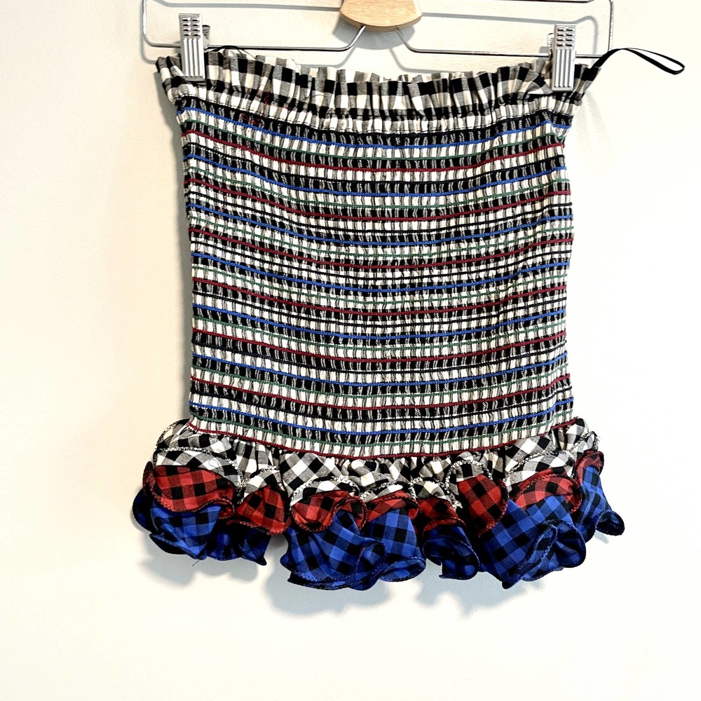 BRAND NEW Petersyn x Revolve Plaid Smocked Ruffle Mini Skirt Western Cowgirl - Picture 2 of 11